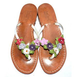 Safari Club Positano Leather Flowers Flip Flop Womens 7 / 38 Thong Sandals Shoes